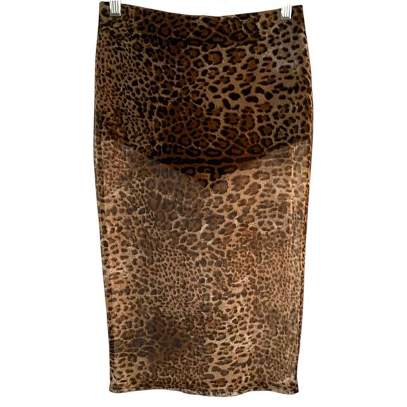 Leopard Midi Skirt Built In Black Spandex Shorts Sheer Mesh Size Medium Y2K - Picture 1 of 12